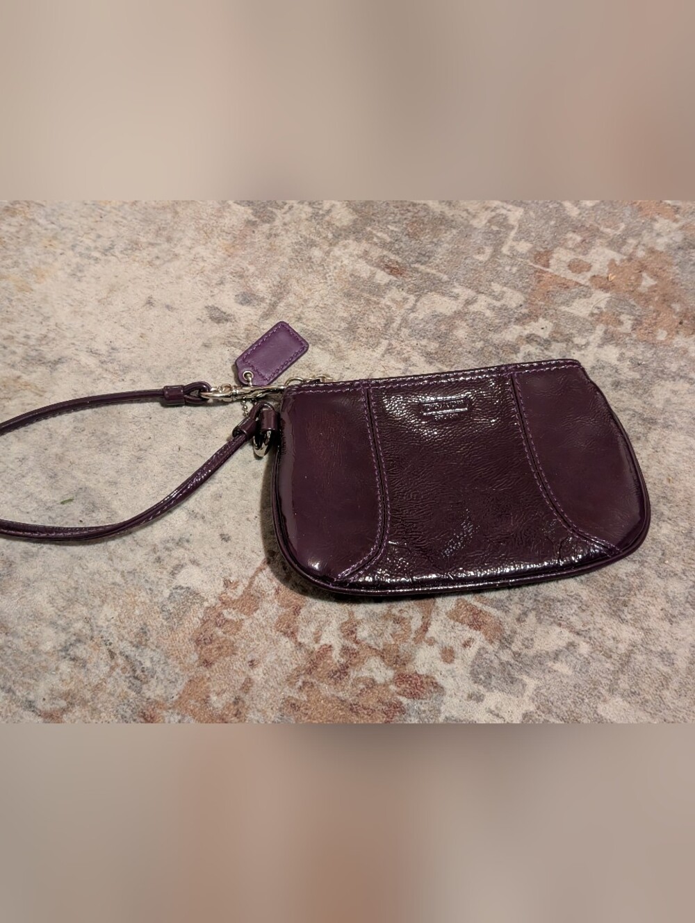 Coach Patent Leather Wristlet in Deep Plum